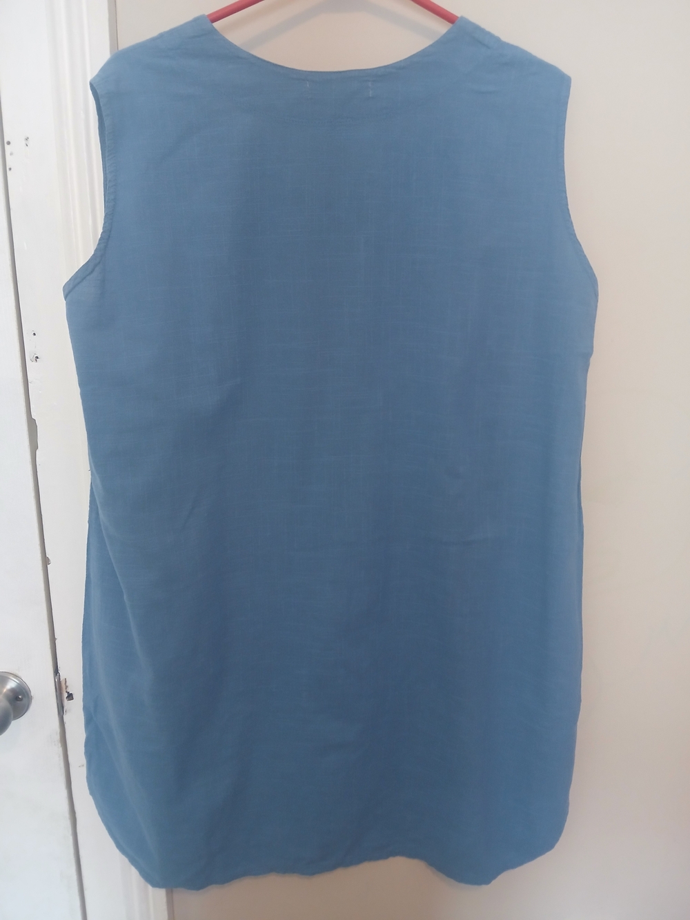Ezze Wear Blue Vintage Sleeveless Cotton Shirt Dress With Pockets - Picture 2 of 5